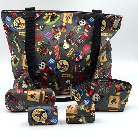 Nicole Miller Handbags - Nicole Miller Walt Disney Gallery Mickey Mouse Tote Bag 5 Piece Set Gray Vintage